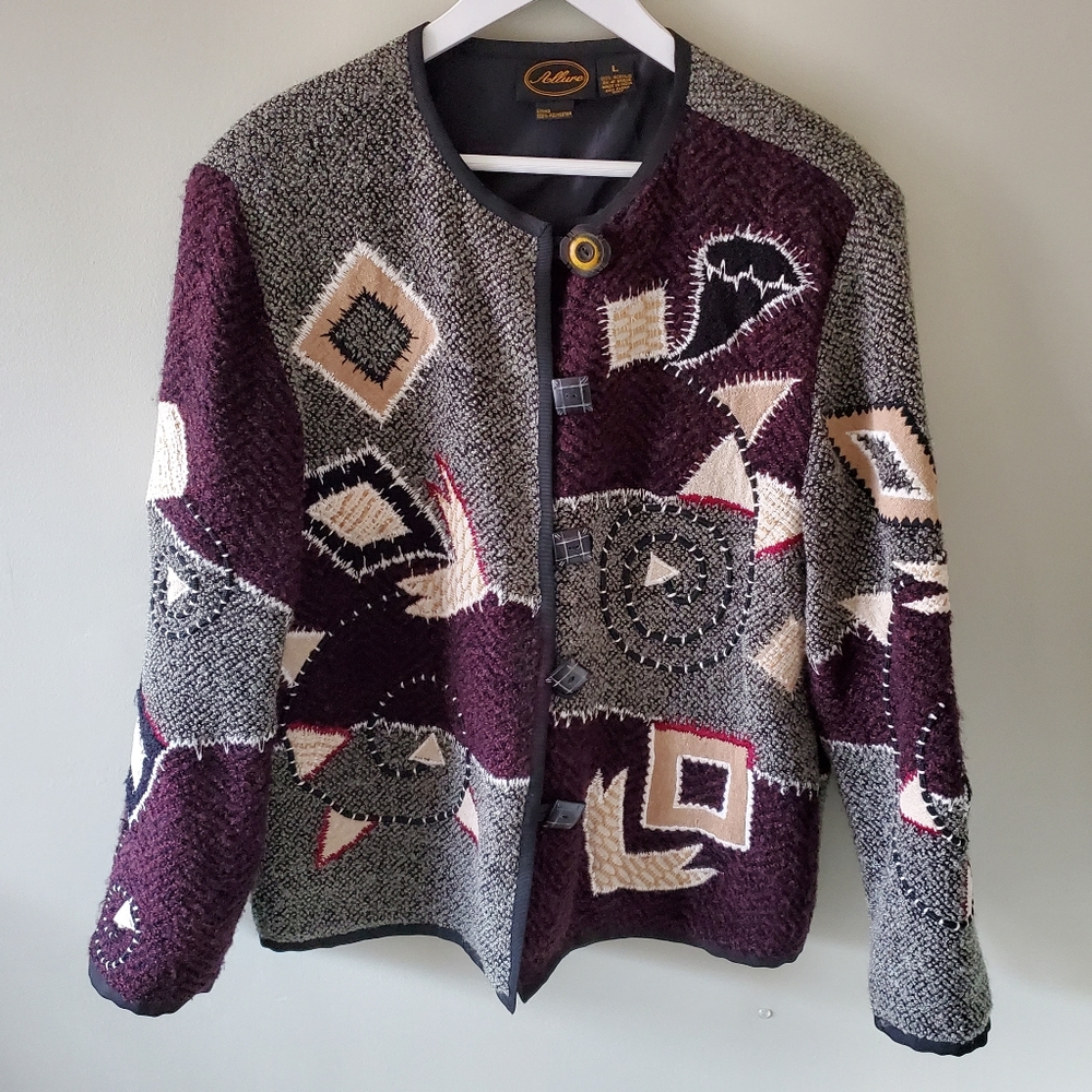 Allure L Vintage Indie Sleeze Tribal Teachercore Eclectic Patchwork Knit Jacket